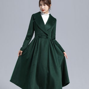 Dark Green Wool Princess Coat, Long Wool Coat, Fit and Flare Coat, Wool ...