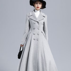 Double Breasted Wool Coat Women, Grey Long Wool Princess Coat, Maxi wool coat, Fit and Flare Coat, Swing Coat, Winter Outwear Xiaolizi 3236#