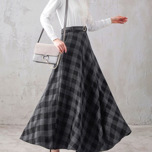 Womens A Line Woolen Plaid Maxi Retro Winter Skirt 3103 Womens A Line Woolen Plaid Maxi Retro Winter Skirt 3103