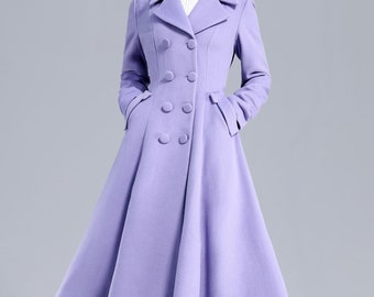 Elegant Wedding Guest wool coat, Purple Swing Wool Coat, Long Wool Coat Women, 50s Princess Coat, Handmade Warm Winter Coat, Xiaoliz 3232#