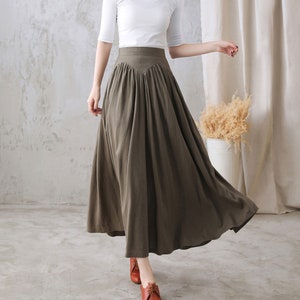 Long Linen skirt, Swing A Line Linen Maxi Skirt, Women Linen Skirt, High Waist Skirt, Pleated Full Skirt, Fall Customized Skirt 2770#