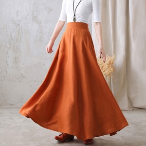 Yellow A-Line Linen Maxi Skirt, High Waist Long Linen Skirt, Flowy Yellow Linen Skirt with Pockets, Summer Fall work Skirt, Xiaolizi 2768#
