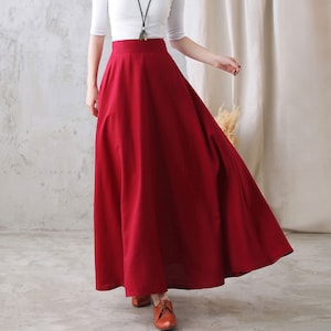 Casual Plus Size A Line Linen Skirt for Women, Flowy Linen Maxi Skirt, Fall/Summer Skirt, Long Linen Skirt, Custom Work skirt, Xiaolizi 2769