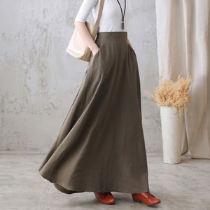 Long Linen Skirt, Linen Maxi Skirt for Women, A Line Long Skirt, High Waist Flared Skirt, Minimalist Skirt, Spring Summer Swing Skirt 2767 image 3