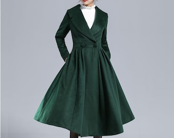 Dark Green Fit and Flare Wool Coat 3242 Dark Green Fit and Flare Wool Coat 3242