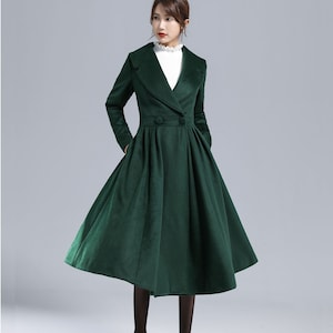 Women Dark Green Wool Coat 3242# Women Dark Green Wool Coat 3242#