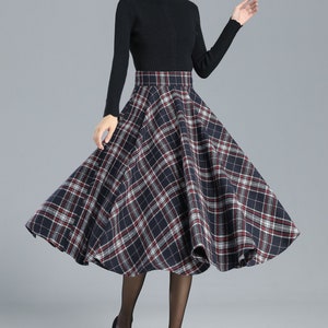 Midi Wool Plaid Skirt, Wool Circle Skirt, Swing Skirt, Winter Autumn Skirt Women, High Waist Flared Skirt, Retro Tartan Wool Skirt 3244#
