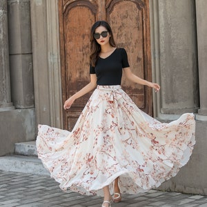 Floral Maxi Chiffon Skirt Women Elastic Waist Long Skirt - Etsy