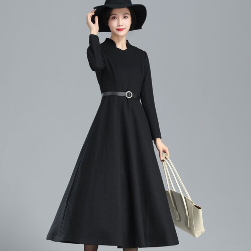 Black Fully Stretchable Imported Woolen Long length Dress With stylish Woolen Shrug main image 1