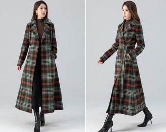 Plaid Wool Coat, Winter coat women, Vintage inspired Long wool coat, Wool coat women, fit and flare coat, Princess Coat, Xiaolizi 4785#