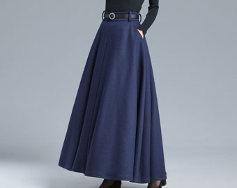 Winter Wool Maxi Skirt Women, Blue Long Wool Skirt, Full Swing Flared Skirt, Warm High Waist Skirt, Vintage 1950s A Line Skirt Custom 3140