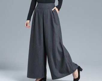 Winter Wool Pants Women, Wool Palazzo Pants, Wool Culotte Pants, Wool Wide Leg Pants, High Waist Wool Pants, Retro Thick Cropped Pants 3135