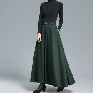 Green Maxi Wool Skirt Women, Long Swing Skirt, High Waist Full Skirt ...