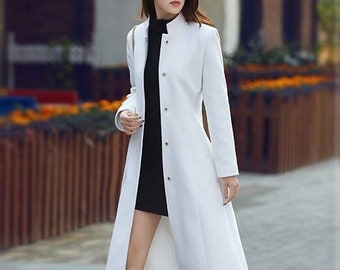 White Wool Coat, Winter Wool Coat Women, Single Breasted Winter Overcoat, Wool Coat With Pockets, Wool Trench Coat, Custom Long Coat 3781#