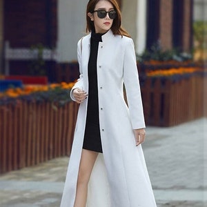 White Wool Coat, Winter Wool Coat Women, Single Breasted Winter Overcoat, Wool Coat With Pockets, Wool Trench Coat, Custom Long Coat 3781#