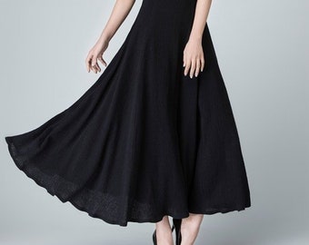 Women linen dress fit and flare dress knee length dress v | Etsy
