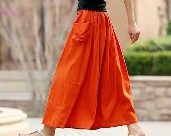 Linen skirt, Linen maxi skirt, Casual Elastic waist Plus size gathered skirt, A line Long linen skirt with pockets, high waist skirt 0958