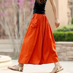 Linen skirt, Linen maxi skirt, Casual Elastic waist Plus size gathered skirt, A line Long linen skirt with pockets, high waist skirt 0958 image 1