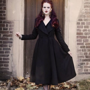 Vintage 50s Winter Black Wool Princess Coat 3394 Vintage 50s Winter Black Wool Princess Coat 3394