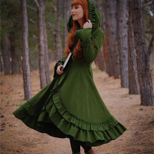 Green coat, Hoodie coat, wool coat, winter coat women, womens coat, Maxi Coat, women wool coat, long coat, designer coat, warm coat 1120#