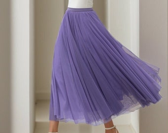 Chiffon skirt, Boho Tulle midi Skirt, Purple Beach Tulle Skirt, Elastic Waist Summer Big Swing Circle Skirt, Dance Skirt, Xiaolizi 5111