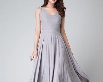 Abito in chiffon, Abito grigio, Abito estivo da donna, Abito senza maniche, Abito maxi, abito in forma e flare, Abito da damigella d'onore, Abito da ballo 1525 #