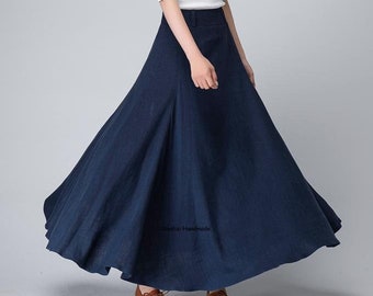 Dark blue skirt, Linen skirt women, Linen maxi skirt, A line skirt, Long Linen skirt, womens skirt, Casual Linen skirt, Xiaolizi 1497#