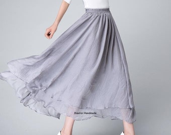 Summer gray swing Chiffon Skirt, Long skirts for women, high waisted skirt, bohemian skirt, Plus size Skirt, Beach skirt, Custom skirt 1508#