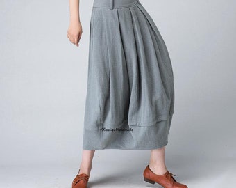 Midi skirt pockets drawstring skirt casual skirt linen | Etsy