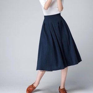 High Waist A Line pleated midi skirt, Women's swing vintage skirt with pockets, Linen midi skirt, Xiaolizi 1500 image 1