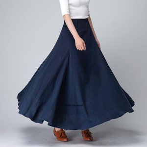 Dark blue A line flare maxi skirt 1497# Dark blue A line flare maxi skirt 1497#