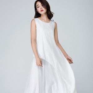 White dress, Plus size dress, Sleeveless dress, Linen dress, Chiffon dress, Women dress, Casual dress, Summer dress, Maternity dress 1577 White