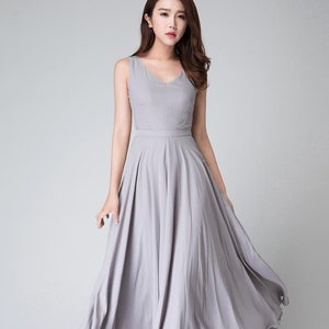 Chiffon dress, Gray dress, Summer dress for women, Sleeveless dress, Maxi dress, fit and flare dress, Bridesmaid dress, Prom dress 1525 1-Gray-1525