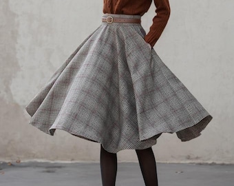 Plaid Wool Skirt, Wool Womens Skirt, Wool Circle Skirt, Wool