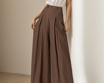 Breezy Linen Wide-Leg Pants for Ultimate Comfort and Style, Womens Long linen pants, Linen trousers, Custom Linen pants, Xiaolizi 4918