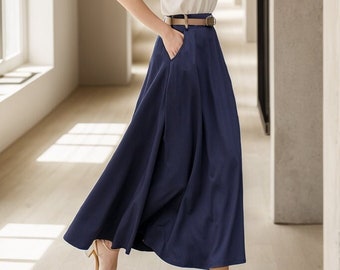 Linen skirt, Maxi Linen Skirt for women, A Line skirt, Blue maxi skirt with pockets, minimalist skirt, Custom made skirt, xiaolizi 5131