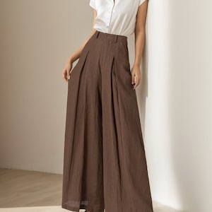 Breezy Linen Wide-Leg Pants for Ultimate Comfort and Style, Womens Long linen pants, Linen trousers, Custom Linen pants, Xiaolizi 4918