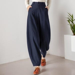 Navy blue Linen pants, Wide Leg Pants, Womens Linen Baggy Pants, Washed Linen Pants, Long Linen Pants, Autumn Linen Pants, Xiaolizi 4503#