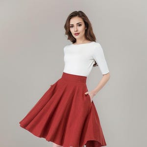 Red Midi Womens Circle linen skirt 5760 Red Midi Womens Circle linen skirt 5760