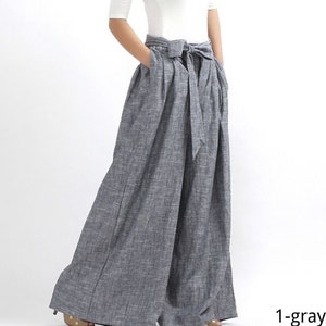 Women's Pleated High Waisted Wide Leg Pants, Belted Palazzo Trousers, Grey Linen pants, Long linen pants, women linen pants, Xiaolizi 0308 image 1