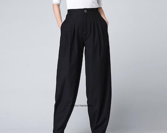 Black linen Pants, linen pants, linen baggy Pants, long linen pants, women linen pants, summer linen pants, casual pants, custom pants 1499#