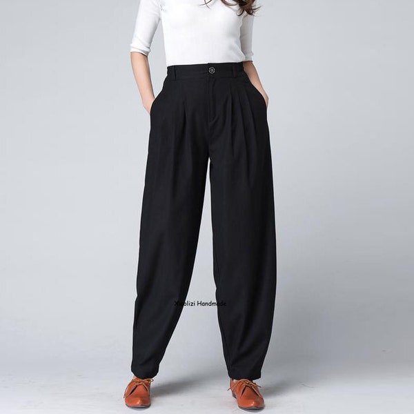 Black linen Pants, linen pants, linen baggy Pants, long linen pants, women linen pants, summer linen pants, casual pants, custom pants 1499#