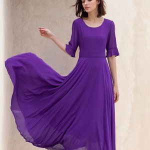Women's Chiffon Dress, A Line Summer Chiffon Dress, Purple Boho Dress, Big Swing Dress, Circle Chiffon Dress, Ankle Length Dress 5116 image 2