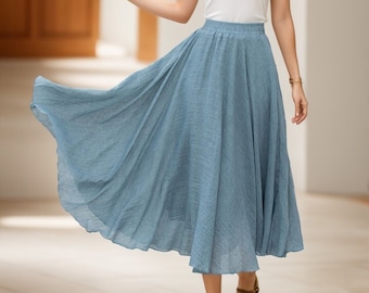 Cotton Maxi Skirt Women, Flowy Long Skirt, Pleated Boho Skirt, Midi Skirt, Plus Size Circle Skirt, Summer Spring Skirt, Xiaolizi 5150