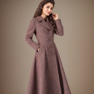 Plaid Long Wool Coat, Vintage Inspired Wool Coat, Winter Plaid Long Wool Coat, Vintage Inspired Wool Coat, Winter