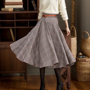 Swing Wool Circle Skirt, Midi Wool Skirt, Wool Plaid Skirt, Winter Wool Skirt, Long Skirt, High Waist wool Skirt, Handmade Skirt 3856#