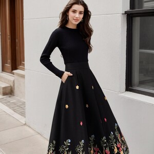 Black Maxi Embroidered Wool Skirt 4664 Black Maxi Embroidered Wool Skirt 4664