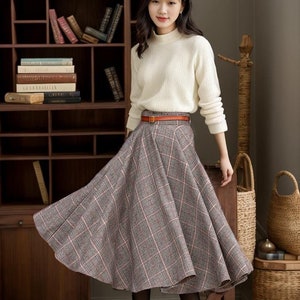 Handmade Midi Wool Plaid Circle Skirt For Women 4781 Handmade Midi Wool Plaid Circle Skirt For Women 4781
