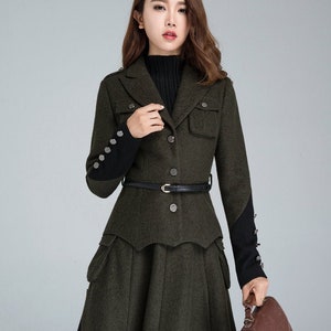 Military coat, Womens blazer, wool jacket, army green jacket, winter coat women,  Wool clothes, short wool peacoat, womens outwear 1628#