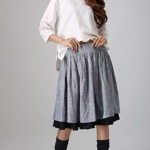Gathered Midi skirt, Linen skirt, Skater skirt, gray skirt, women skirt, knee length skirt, pleated skirt, layered skirt, custom skirt 0777#